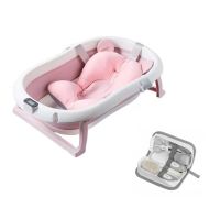 Set de ingrijire bebelusi, Cadita pliabila Primabobo, Genua, Cu termometru, dop si suport anatomic, 80x50x22 cm, Set manichiura Akuku, Cu forfecuta, unghiera, pila de unghii, perie de par, pieptene si aspirator nazal, Roz