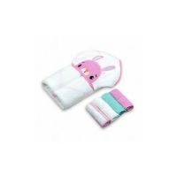 Mother's choice - Set cadou bebelusi cu 4 mini prosopele si prosop cu gluga din bumbac - iepuras