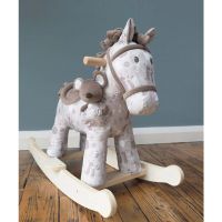 Little Bird Told Me - Biscuit Skip Rocking Horse, pentru copii de peste 9 luni, Jucarie moale inclusa cu balansoare din lemn, tesaturi senzoriale pentru fetite si baieti