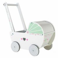 Carucior pentru papusi, din lemn, antemergator, impingator pentru bebe, Ecotoys, TL00016, sprijina invatarea mersului