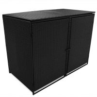 Magazie dubla pentru pubele, poliratan, negru, 148 x 80 x 111 cm