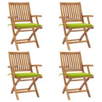 Scaune gradina stivuibile cu perne, 4 buc, lemn masiv tec, verde