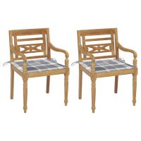 Scaune Batavia perne gri model carouri, 2 buc., lemn masiv tec, multicolor