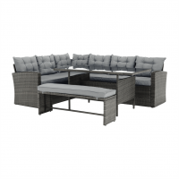 Set de gradina din 3 piese, rattan, gri, AUREK