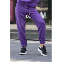 Pantaloni sport din amestec de bumbac cu talie inalta