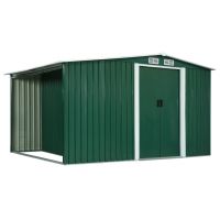 Magazie de gradina cu usi glisante, verde, 329,5 x 131 x 178 cm, otel