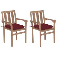 Scaune gradina cu perne verde, 2 buc., lemn masiv tec, bordo