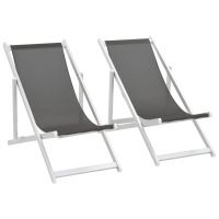 Scaune pliante de plaja, 2 buc., gri, aluminiu si textilena