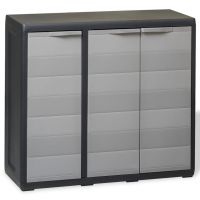 Dulap de depozitare pentru gradina cu 2 rafturi negru si gri,