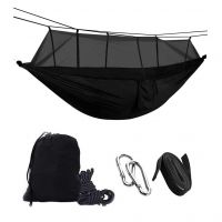 Hamac turistic din nylon cu plasa de tantari, negru, dimensiuni 260 cm x 140 cm