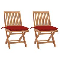 Scaune gradina cu perne verde, 2 buc., bordo, lemn masiv tec