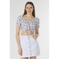 Bluza crop cu snur de ajustare frontal