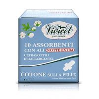 Absorbante de noapte extra lungi din bumbac bio, hipoalergenic, 3picaturi, 10buc - Vivicot