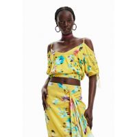Bluza crop cu decolteu pe umeri