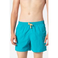 Pantaloni scurti de baie cu imprimeu logo si snur de ajustare in talie