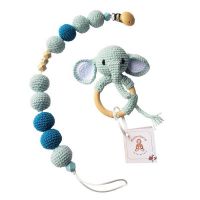 Set jucarii crosetate manual pentru dentitie si suzeta - Elefant, vernil - Maimutzeria Tiarra