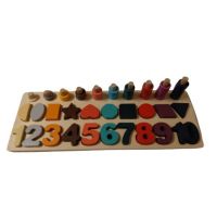 Joc Logaritmic din Lemn, 3 in 1, Numere, Figuri Geometrice si Numaratoare, Tip Montessori