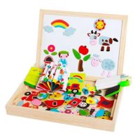 Carte Puzzle din lemn magnetica - Tematica Ferma, 7Toys