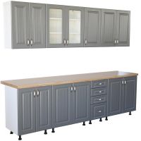Bucatarie Zebra 2.6 metri Mdf Gri, frezare dungi , cu blat termoizolant culoare artar
