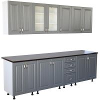 Bucatarie Zebra 2.6 metri MDF Gri, frezare dungi, cu blat termoizolant culoare stejar ciocolata