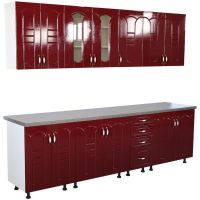 Bucatarie Zebra 2.6 metri MDF Rosu , frezare tulip , cu blat termoizolant culoare beton