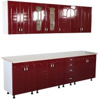 Bucatarie Zebra 2.6 metri Mdf Rosu, frezare tulip, cu blat termoizolant culoare marmura