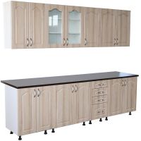 Bucatarie Zebra 2.6 metri Mdf sonoma cu blat termoizolant culoare stejar ciocolata