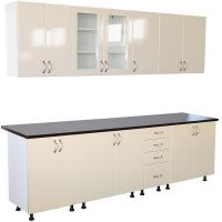 Bucatarie Zebra 2.6 metri Mdf vanilie simplu cu blat termoizolant culoare stejar ciocolata