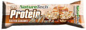 Baton energizant cu caramel sarat si nuci Protein & Nuts, 45g, Nature Tech