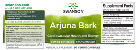 Arjuna Bark Extract Standardizat, 500mg, 60 cps - Swanson