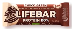 Baton cu ciocolata si proteine raw Lifebar Bio, 47g, Lifefood