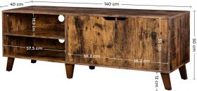 Comoda TV, Vasagle, 140 x 40 x 45 cm, PAL/lemn masiv, maro rustic