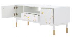 Comoda TV Luxy, Mauro Ferretti, 140x50x55 cm, lemn de pin, alb/auriu