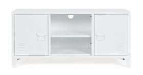 Comoda TV Cambridge, Bizzotto, 1 raft reglabil, 120.5 x 40 x 58.5 cm, otel, alb