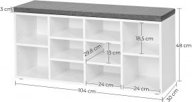 Bancheta cu pantofar, Vasagle, 10 compartimente, 104 x 30 x 48 cm, PAL,alb