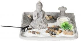 Suport pentru lumanare Buddha zen garden, 20.7x20.7x12.5 cm, ciment, gri