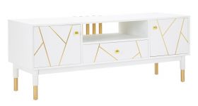 Comoda TV Luxy, Mauro Ferretti, 140x50x55 cm, lemn de pin, alb/auriu