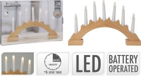 Decoratiune luminoasa Candle Bridge round, 41.5x5.5x25.5 cm, 7 LED-uri, lemn, maro