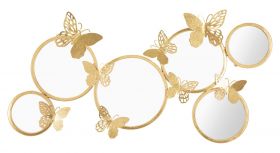 Decoratiune de perete Butterflies Mirror, Mauro Ferretti, 89.5x45.5 cm, fier, auriu