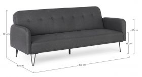 Canapea extensibila cu 3 locuri Bridjet, Bizzotto, 200 x 82 x 81 cm, lemn de eucalipt/otel/poliester, negru