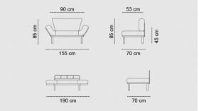 Canapea extensibilă cu 2 locuri, Futon, 859FTN1217, Metal, Maro