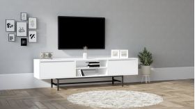 Comoda TV, Asse Home, Tauber, 180 x 50 x 40 cm, pal melaminat, alb