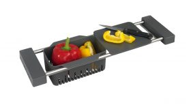 Organizator extensibill pentru chiuveta, Wenko, Caddy, 14 x 8 x 43.5/77.5 cm, plastic/inox, gri