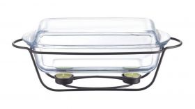 Chafing dish / Vas termorezistent cu incalzitor Saule, Ambition, 3.9 L, otel/sticla, negru/transparent