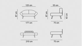 Canapea extensibila Genzo, Futon, 2 locuri, 177x81x87 cm, metal, crem