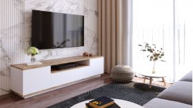 Comoda TV FR7 - AW, Locelso, 180x44.5x44.6 cm, natural/alb