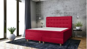 Pat matrimonial, Stockholm, Buttons E, 140x200 cm, saltea tip Pocket, topper memory, Rosu
