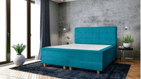 Pat matrimonial, Stockholm, Dots E, 160x200 cm, saltea tip Pocket, topper memory, Turcoaz