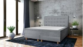 Pat matrimonial, Stockholm, Buttons E, 180x200 cm, saltea tip Pocket, topper memory, Gri