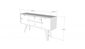 Comoda TV Odense, Kalune Design, 122x35x65 cm, alb/natural